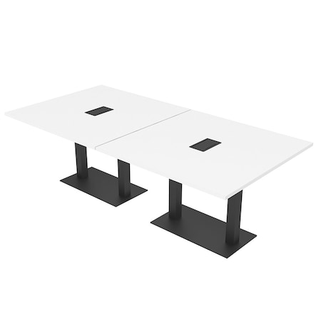 Skutchi Designs Rectangle Conference Table With Power, 48 in W, 96 in L, White HAR-REC-48X96-DOU.BK-W960-EBLK