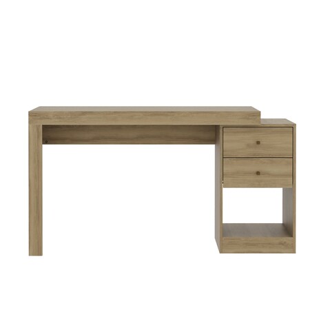 Homeroots 58" Oak Wood Writing Desk With Two Drawers 723766