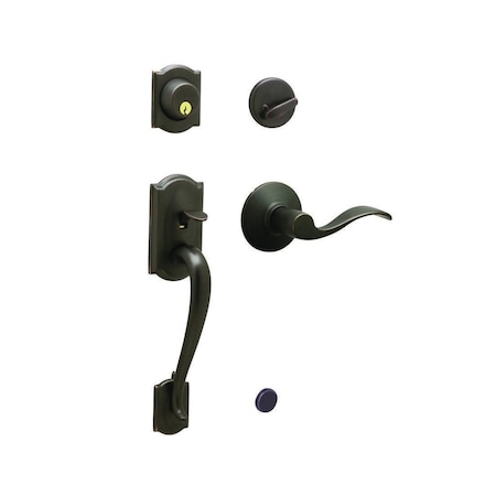 Schlage Residential F60 Camelot Handleset/Entrance Accent Lever Complete Lock in Vis Pack Aged Bronze F60VCAMXACC716