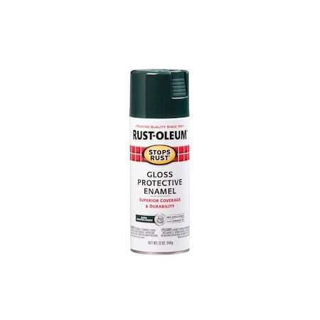 Rust-Oleum STOPS RUST Protective Enamel Spray Paint, Gloss, Dark Hunter Green, 12 oz, Aerosol Can 7733-830