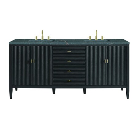 James Martin Vanities Myrrin 72'' D Vanity, Carbon Oak w/ Parisien Bleu Silestone Top w/FreePower Wireless Charger 485-V72-CBO-FPBL