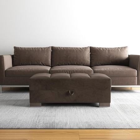 Homeroots 52" Brown Tufted Chenille And Faux Leather Storage Ottoman 608902