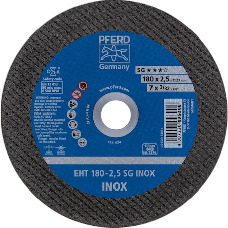 Pferd Cut-Off Wheel, Type 1, 7 in Dia, 3/32 in Thick, 7/8 in Arbor Hole Size, Aluminum Oxide 63651
