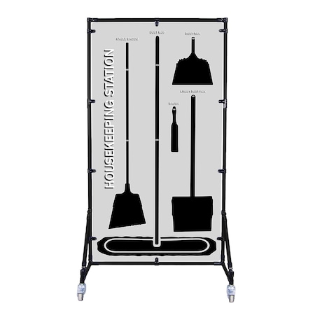 5S Supplies 5S Housekeeping Shadow Board Broom Station Version 4 - Gray Board / Black Shadows With Broom HSB-V4-GRAY/BLACK-KIT
