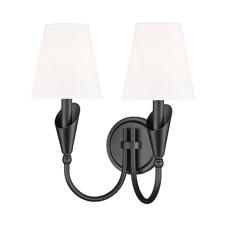Z-Lite Claudelle 2-Light Wall Sconce, 13.75 in W x 14.5 in H, Matte Black 4014-2S-MB
