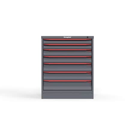 Strong Hold 7 drawer cabinet - (2x 2ft, 2x 3ft, 2x 4ft, 1x 5ft) - Red accents - Keyed Alike S3036-PPAAS-0701DS