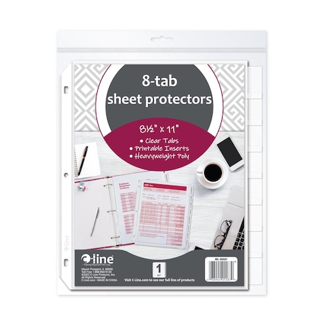 C-Line Products 8-1/2" x 11" Heavyweight Poly Sheet Protectors with 8 Index Tabs, 8/ST 10ST/+BX 5BX/CT 05587-BX