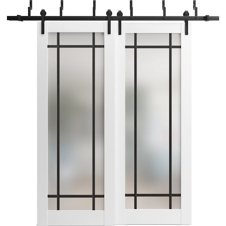 Sartodoors Sliding Closet Frosted Glass Barn Bypass Doors with Hardware Planum 2112 White 84x80 (2* 42x80) PLANUM2112BBB-WS-84 x 80 (2* 42x80)