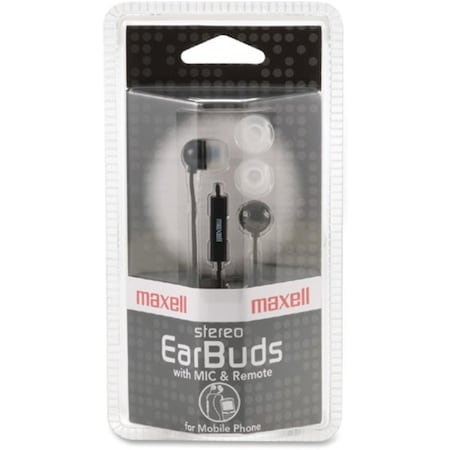 Maxell IE-MIC BLK EARBUD W/MIC WIRED 3.5MM 190300