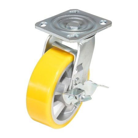 Vestil Polyurethane Swivel With Brake Caster 6 In. Diameter x 2 In. Width 661 lb Yellow/Gray CST-PY-6X2PUA-SWB