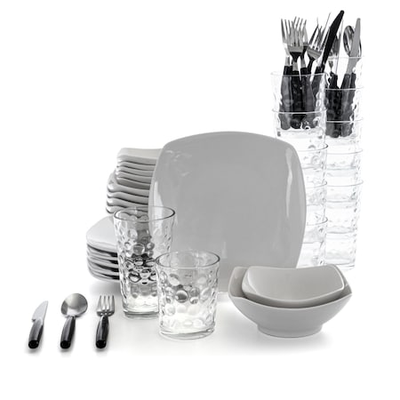 Gibson Home All U Need 48 Piece Porcelain Dinnerware Combo Set in White with Flatware and Drinkware 124322.48R