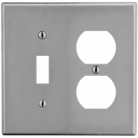 Hubbell Wiring Device-Kellems Toggle Switch/Duplex Receptacle Wall Plate, Number of Gangs: 2 Plastic, Satin Finish, Graphite P18GY