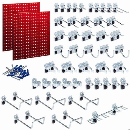 Triton Products 46 pc LocHook Assortment W/ (2) 24" W x 24" H Red 18-Gauge Steel Square Hole Pegboards LB1-RKit