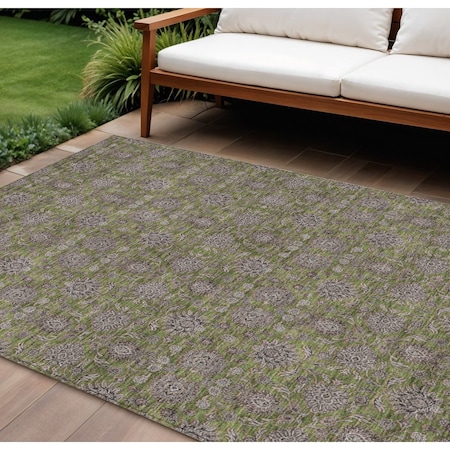 Homeroots 8' X 10' Olive Green Beige And Taupe Floral Washable Indoor Outdoor Area Rug 582299