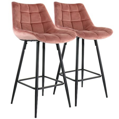 Elama 2 Piece Velvet Tufted Bar Chair in Pink with Metal Legs ELM-222-PNK