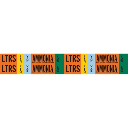 Brady LTRS LIQVAP AMMONIA LOW Pipe Marker, 1.125in H x 7in W, Card of 4 Each, 4PK 145910