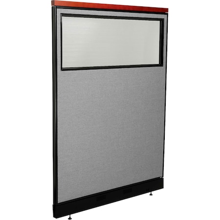 Global Industrial Interion Deluxe Office Partition Panel w/Partial Window and Pass-Thru Cable 48-1/4Wx65-1/2H GRY 694732WPGY