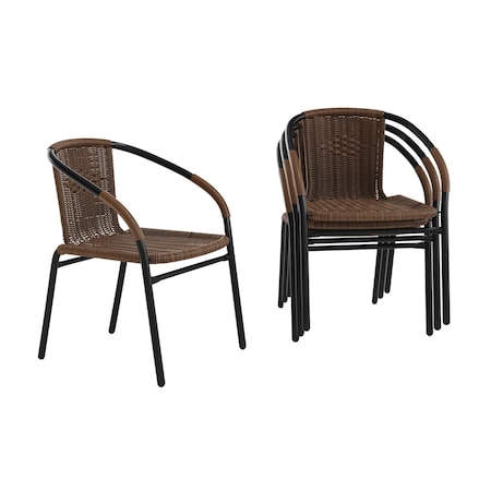 Flash Furniture Lila Medium Brown Rattan Indoor-Outdoor Restaurant Stack Chair, PK4 4-TLH-037-DK-BN-GG