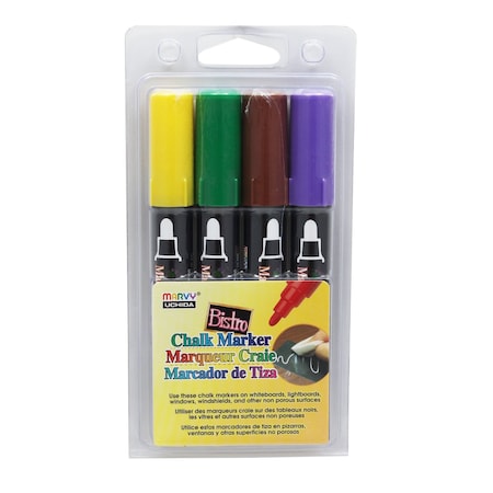 Marvy Uchida Broad Point Chalk Marker Broad Tip Set 4D, Brown, Green, Yellow, Violet 480-4D