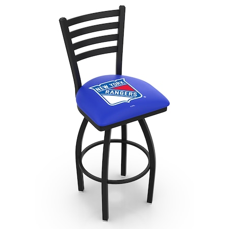 Holland Bar Stool Co 36" Blk Wrinkle New York Rangers Swivel Bar Stool, Ladder Back L01436NYRang