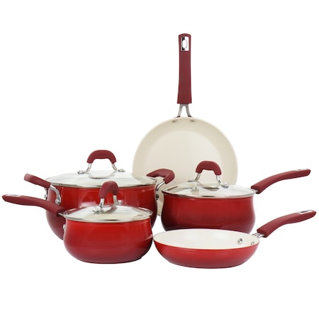 Oster Corbett 8 Piece Nonstick Aluminum Cookware Set in Red 94244.08