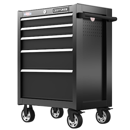 Craftsman S2000 Rolling Tool Cabinet, 5 Drawer, Black, Steel, 26-1/2 in W x 18 in D x 37-1/2 in H CMST98268BK