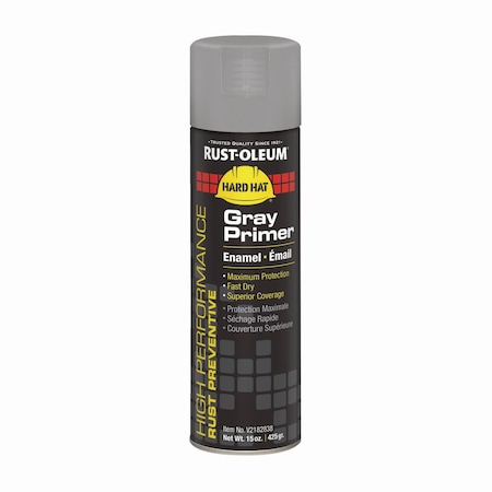 Rust-Oleum Hard Hat High Performance V2100 System Rust Preventive Enamel Spray Primer, Flat Gray, 15 oz, 6PK V2182838