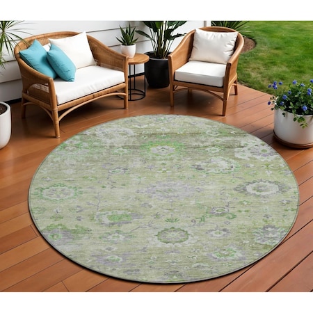 Homeroots 8' Mint Green And Gray Round Floral Washable Indoor Outdoor Area Rug 604080