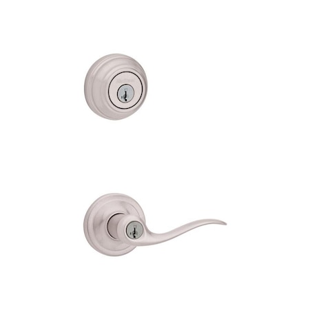 Kwikset Entry Lever and Deadbolt Set SmartKey Tustin Satin Nickel ANSI/BHMA Grade 2 KW1 1-3/4 Satin Nickel 5420781