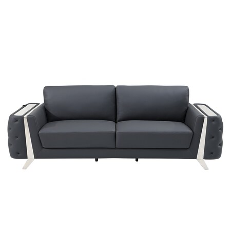 Homeroots 90" Gray Italian Leather Sofa With Silver Legs 491052