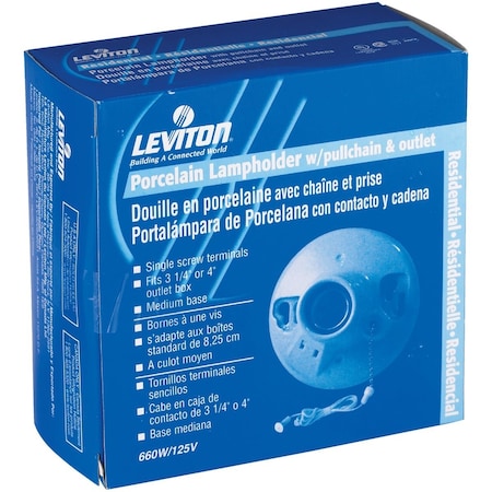 Leviton White Porcelain Incandescent Lampholder with Grounded Outlet 000-09716-00C