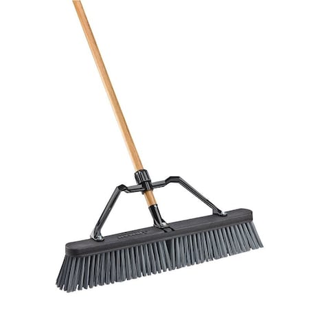 Libman Rough-Surface Push Broom, 4 in L Trim, Polymer Bristle, 65 in L, Wood Handle, Black/Gray 1293