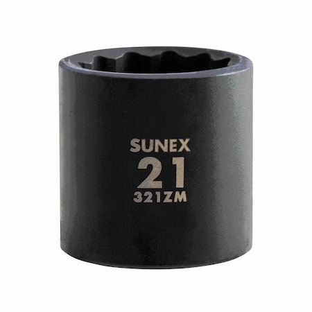 Sunex Tools 3/8 in. Drive 21mm 12-Point Impact Socket, CR-MO Steel, Model 321ZM