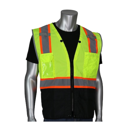 Pip ANSI Type R Class 2 Two-Tone Eleven Pocket Tech-Ready Mesh Surveyors Vest w/Ripstop Black Bottom Fr 302-0650D-LY/L