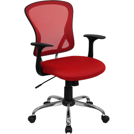 Flash Furniture Task Chair, 18" to 22", Fixed Arms, Red H-8369F-RED-GG