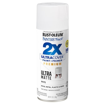 Rust-Oleum Spray Paint, White, Matte, Solvent, 12 Oz 331181