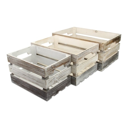 Homeroots Set of Three Black Off White And Walnut Solid Wood Crate, 3PK 487706
