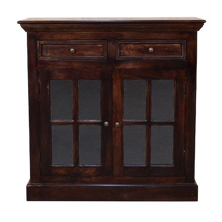 Homeroots 35in Walnut Solid Wood Accent Cabinet With Two Doors And Two Drawers 654284