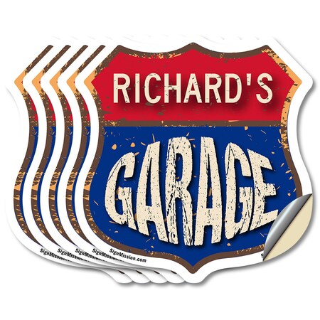 Signmission Richard's Garage, 4 inch X 4 inch, Vinyl Decal, 5PK SHI-D-5PACK-4-383-RICHARD