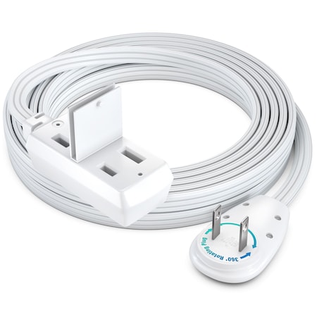 Maximm 10ft 2-Prong 360 degrees Flat Plug Extension Cord, Polarized UL, White ADW-90A-23F10-16W0