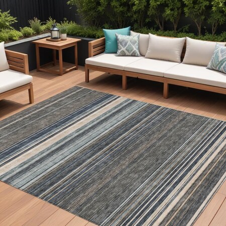 Homeroots 9' X 12' Taupe Beige And Pewter Striped Washable Indoor Outdoor Area Rug 614849