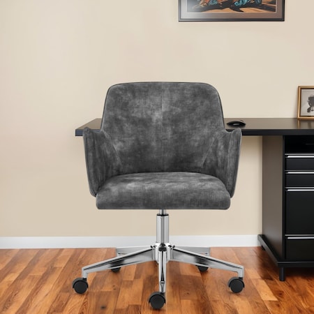 Homeroots Dark Gray and Silver Velvet and Steel Adjustable Swivel Rolling Conference Office Chair 544970