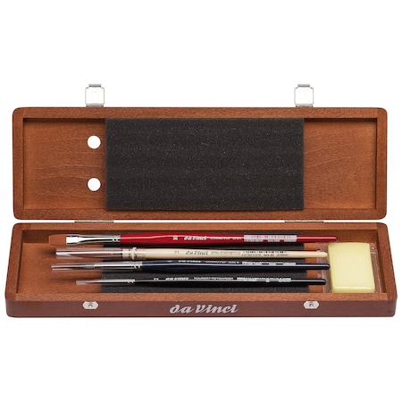 Da Vinci Watercolor Brush Set, Watercolor, Assorted, 4 Brush Set in Walnut Box with Soap VA-5280_0