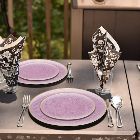 Smarty Had A Party Clear Pink with Gold Rim Hammered Glass Disposable Plastic Dinnerware Value Set, 240PK 8860-PGVP-CASE