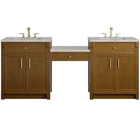 James Martin Vanities Bellshire 84" Dual Vanity Set w/24" Make-Up Counter, Honey Oak w/3 cm Victorian Silver Silestone Top 660-VMC84-HNO-3VSL