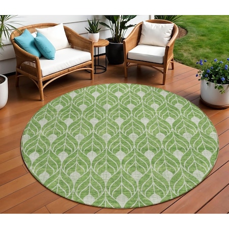 Homeroots 8' Green And Light Green Round Geometric Washable Indoor Outdoor Area Rug 596023