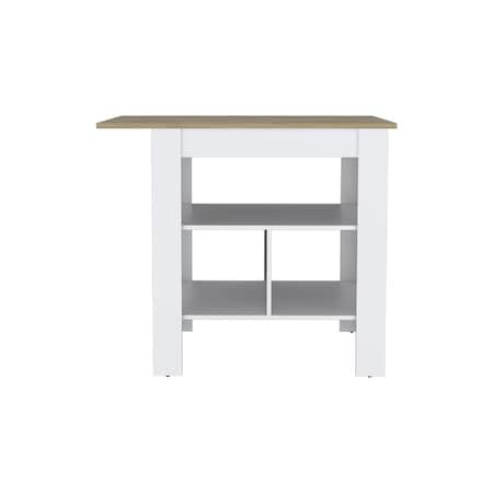 Homeroots 35" Natural and White Wood Kitchen Island With Storage 526158