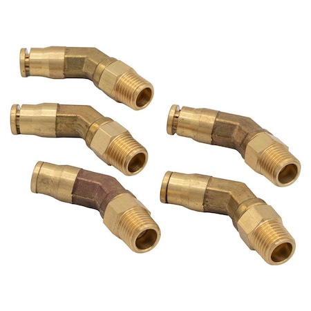 Mytee Products 45-DEGREE DOT Brass 1/4 inOD X 1/4 inNPT Male Non-Swivel Elbow Air Brake 5PK MP-ABF-45ELBOW1414