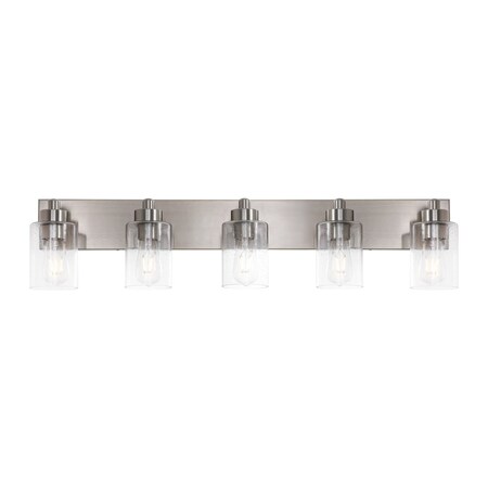 Jonathan Y Irving 36" 5-Light Seeded Glass/Iron Modern Contemporary LED Vanity Light, Nickel JYL7620A