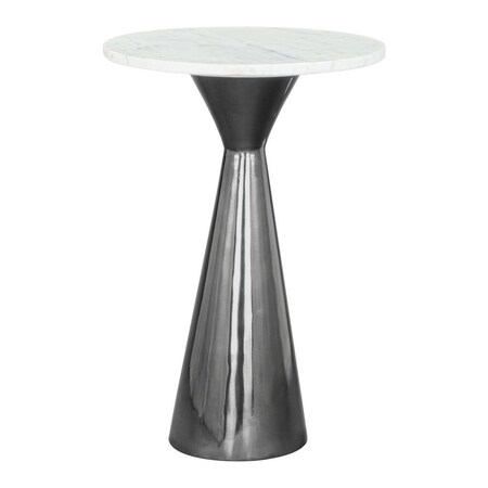 Homeroots 23" White And Black Marble And Steel Round Pedestal End Table 556539
